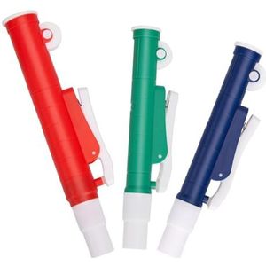 Zwfjcmsa Pipetpompen, 3 stuks Lab Handheld pompen: 2 ml blauw, 10 ml groen, 25 ml rood, geschikt voor glas of plastic pipetten
