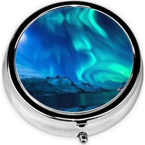 Northern Lights draagbare pillendoos, 3 compartimenten medicijnpillenetui, bedrukte pillenorganizer voor zakportemonnee en reizen