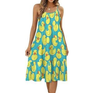 Gele rubberen eend en bubbels dames slip jurk print korte jurk strand zonnejurk mini-jurk casual swing jurken 4XL