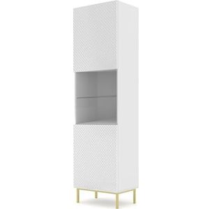 Ravenna C 1D Glazen vitrine 60 cm rekken - kast - meubelzijde - vitrine op het frame - boekenkast - wit glanzend