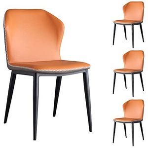 GEIRONV 4 Stuks Eetkamerstoel,Moderne Eenvoud Lounge Stoel voor Slaapkamer Dressoir Make-up Ontlasting Leer Huishoudelijke Bureaustoel Eetstoelen (Color : Orange)
