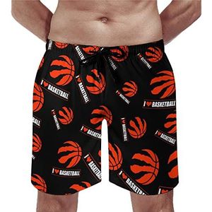 I Love Basket Ball strandshorts voor heren, sneldrogende boardshorts met gaasvoering, strandbroek, sportschool, zwembroek, M