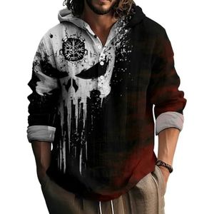 JHBTFQ Viking Heren Hoodie 3D-print Bamboe-linnen Stof Met Capuchon Kraag Knopen Shirt Lange Mouwen Noords Cadeau,Valhalla,3XL