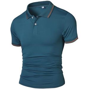 Heren Poloshirt Zomer Ijszijde Korte Mouwen Golfshirts Mesh Ademend Elastisch Snel Drogend Sport T-shirt(Lake Blue,XXX-Large)