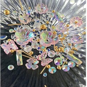 1Pc Ijs Transparante Nail Art Ornament Bloem Vlinder Steentjes Parel Klinknagels Nail Sieraden Nail Art Decoratie