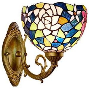 Vintage Tiffany Wandlampen Gebrandschilderd Glazen Wandlampweerders, 1 Lichte, Retro Metalen Bed Voor Slaapkamer Woonkamer Badkamer Hal Hal Verlichting