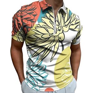 Abstracte Dahlia Bloemen Half Zip-up Polo Shirts Voor Mannen Slim Fit Korte Mouw T-shirt Sneldrogende Golf Tops Tees 4XL