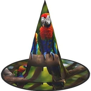 SSIMOO Kleurrijke papegaaien op boom chique Halloween heksenhoed voor vrouwen-ultieme keuze voor beste Halloween kostuum ensemble