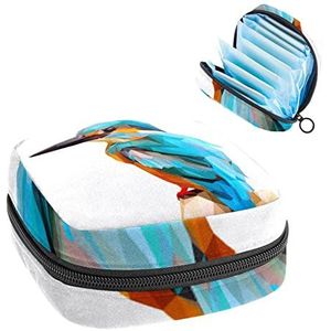 Periode Pouch, Draagbare Tampon Opbergtas voor Maandverband, Lowpoly Kingfisher Bird, Meerkleurig, 4.7x6.6x6.6 in/12x17x17 cm