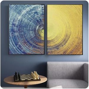 Abstract blauwe en gele cirkels patroon canvas schilderij moderne posters en prints muurkunst foto's voor woonkamer woondecoratie - 42 x 60 cm x 2 niet ingelijst