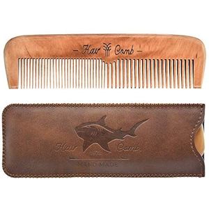 Houten haarkammen voor mannen, houten baardkam met lederen reiskoffer, herenkammen voor haar, kinderkam (bruine haai)