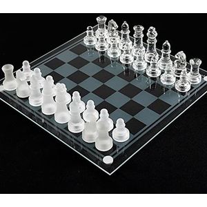 Schaakspel Glazen schaakspel Transparant bordspel met matte en heldere stukken, gevoeld bodem, for familie-game nacht, kinderen, jongen of meisje Schaken Schaak (Size : 20cm/7.8inch)