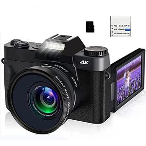 Videocamera, Digitale Foto Camera Vlog Camcorder for Webcam Groothoek 16X Digitale Zoom 48MP Fotografie 3 Inch Flip Screen(Standard,With 2 Lens)