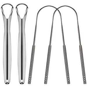 SAVITA 4 stuks roestvrijstalen tongreiniger, medische tongschraper tegen slechte geur, tongborstel reiniger met handvat voor volwassenen mondverzorging