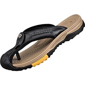 Mens gesloten teen flip-flop sandalen, outdoor lederen wandelslipper waterdichte zomer vissers strandschoenen (Color : Black, Size : 44 EU)