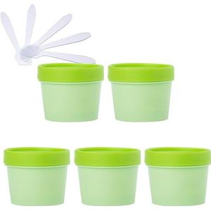 OIFAODAO， 5 stuks 200ml roze masker mengkom lege 200g plastic voorraadpotten met binnenvoering for opslag lichaam hand gezichtscrème lotion gel 5x spatel ，Cosmetische potjes(Groen,100ml)