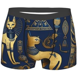 501 Goud Egyptische Kat Oude Mythologie Blauw Heren Ondergoed Trunks Comfortabele Sport Ondergoed Zachte Sport Slips Cool Boxers Trunk, Boxer Slips 2127, M