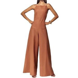OHERUWKLS Dames Zomer Losse Mode Verstelbare Spaghetti Band Backless Vakantie Jumpsuit,Geel,L