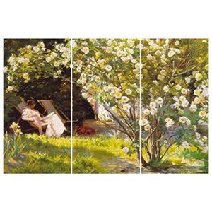 1art1 Peter Severen Kroyer Poster Kunstdruk Op Canvas The Rosegarden, 1893, 3 Parts Muurschildering Print XXL Op Brancard | Afbeelding Affiche 180x120 cm