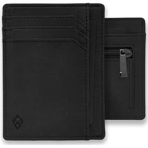 AKIELO RFID Blokkerende Creditcardhouder met Ritssluiting Muntzakje en Geschenkdoos – Slanke Portemonnees voor Heren – Minimalistische Kaart Portemonnee (BRAVO - Zwarte Rits Editie)
