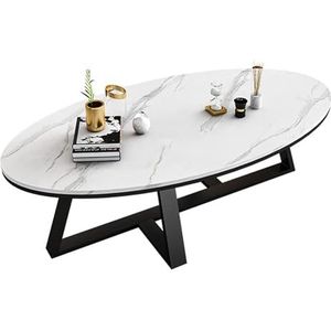 JLVAWIN Salontafel salontafel voor woonkamer, moderne ovale bijzettafel, zwart metalen poten + witte Rock Board eindtafel, 100 cm/39,4 inch nachtkastjes
