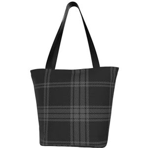 BeNtli Schoudertas, grote canvas tas, casual tas voor vrouwen, herbruikbare boodschappentassen, Schotse tartan, grijs/zwart, Als afbeelding, Eén maat