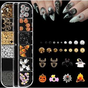 12 rasters gemengde 3D punk zilveren hart metalen manicure nageldecoratie retro verschillend ontwerp nagelkunst bedeltjes-E