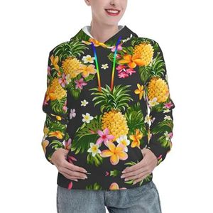 Tropische ananas Hawaiiaanse dames kerst hoodies oversized sweatshirts pullover lange mouwen winter herfst outfits mode, Zwart, XXL