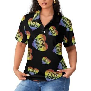 Love Wins Rainbow Heart dames poloshirts met korte mouwen casual T-shirts met kraag golfshirts sport blouses tops 3XL