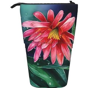 RLDOBOFE Bloem print Potlood Tas Stand-Up Intrekbare Potlood Doos Organizer Pen Houder Opbergtas Cosmetische Tas Voor Office Kerst Vakantie Gift, Zwart, Eén maat