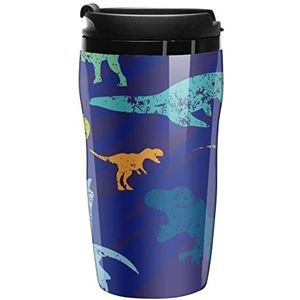 Retro Dinosaurus Print Koffie Cups Met Deksels Dubbele Muur Plastic Reizen Koffie Mok Verwijderbare Dranken Tumbler 250ml