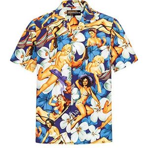 Hawaiihemdshop Hawaiiaans Overhemd | Heren Hemd | Katoen | Grootte S ��– 8XL | Blauw | Korte mouw | Pin-Up Meisjes | Bloemen | Hawaii Shirt | Kokos knopen