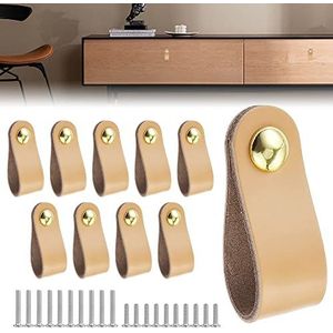 QINERSAW Lederen handgrepen, 10-delige set, voor meubels, lederen handgrepen, voor kast, deurgrepen, leer, voor lade, kastdeur, wooncultuur met schroeven