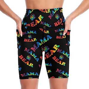 Mama Bear Tie-dye Yoga-bikershorts voor dames, hoge taille, trainingsbroek met zakken