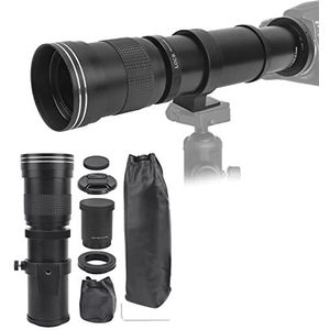 Telescooplens, 420-800 mm supertelezoom F8.3-16 Handmatige scherpstelzoom Telelens Telescoop voor EF-S-vattingcamera, telezoomlens(Zwart)