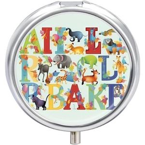 Ronde pillendoos met spiegel 3 compartimenten medicijndoosje kleurrijk dier alfabet pillendoosje voor portemonnee zak wekelijkse pillenorganisator reizen pillendoos pillencontainer houder voor