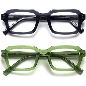 OPULIZE EDG Blue Light Blocking Glasses for Women Men, Anti-reflective Anti-Glare Computer & Gaming Lenses, Vintage Rectangular Frame, UV & Eyestrain Protection, Black Green (Pack of 2)