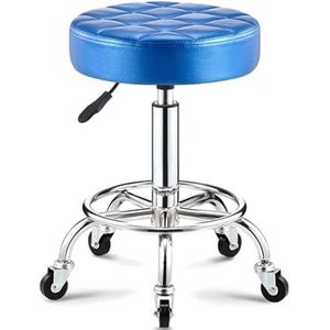 FXLUHAY Ronde rollende salonkruk in hoogte verstelbare draaikruk, kantoornagel pedicure-kruk opstelkrukken stoel met wielen en bredere ronde zitting voor medische spa esthetiek (blauw)