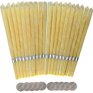 20 stuks oorkaarsen, oorkaarsset met natuurlijke biologische bijenwas (druppelbeschermingsbak 10 stuks), oorkaarskit, voor de gezondheidszorg van geblokkeerde oren (geel)