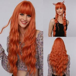 Lange pruik van hoge kwaliteit met natuurlijke uitstraling Cosplay, Halloween, haarprothese (lang golvend oranje) Synthetische pony lang krullend haar(31 Inch)