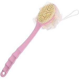 Doucheborstel met lange steel spons badbal zachte haren massage exfoliërende rugscrubber, roze, Scandinavisch poeder, 2 in 1