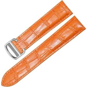 INSTR Echt lederen horlogeband voor Cartier TANk SOLO RONDE DE Horlogeketting Vouwgesp Horlogeband Accessoires Armband Riem(Orange Silver,18mm)