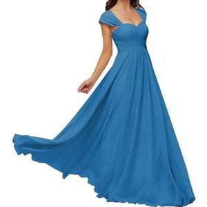 WSEYU Chiffon bruidsmeisjesjurk voor bruiloft met zakken, avondgalajurken ruches cocktailjurk grote maten, Blauw, 32