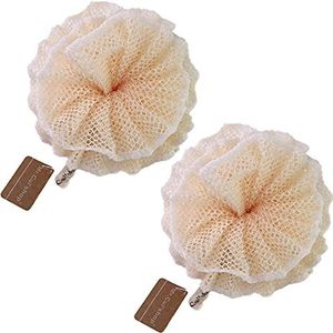 Super exfoliërende home spa weave loofah douchespons poef mesh borstel - bad spa bladerdeeg scrubber bal - gezicht lichaam poef - rijke schuimen bubbels (4,7 inch elk) Pack van 2