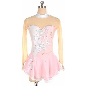 UPPJPBSW Dames Ijshockey Jurk Mouwloos Kunstrijpak Ritmische Gymnastiek Met Strass Chiffon Jurk,White+light pink,M