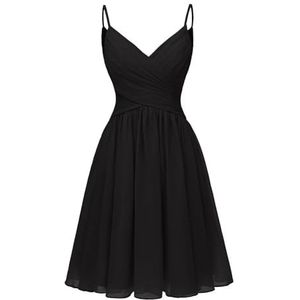 HPPEE Afstuderen jurk off-shoulder thuiskomst jurken voor junior korte rok met zakken WYX548, Zwart, 46 grote maten