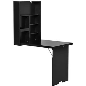 HOMCOM wandtafel, wandkla^ptafel, opklapbaar bureau met schoolbord, opklapbare computertafel, eettafel, MDF, zwart 60 x 94,5 x 147 cm