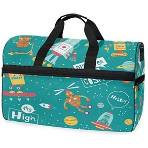 Cartoon Baby Leuke Space Raket Sport Zwemmen Gym Tas met Schoenen Compartiment Weekender Duffel Reistassen Handtas voor Vrouwen Meisjes Mannen