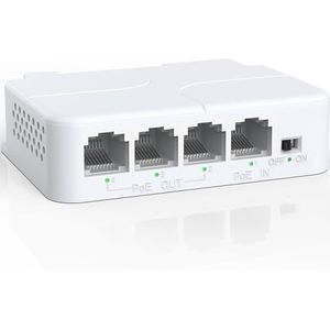 YuanLey 4-poorts PoE Extender met 3 PoE Out, IEEE 802.3af/at Mini 4-kanaals PoE Repeater 100Mbps, wand- en DIN-railmontage Passthrough POE-versterker/Booster, Plug and Play
