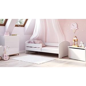 KOBI Kinderbed LUK wit | 160x80 | kinderbed voor jongens meisjes | met een matras en een frame | babykamer | eenpersoonsbed met barrière-leuning